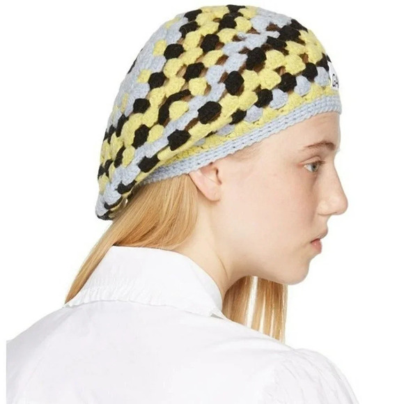 Ganni Women\'s Lambswool Crochet Beret Tricolor (MSRP $195) main image 8
